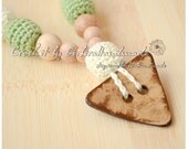 Teething nursing necklace with button by GerberaHandmade green yellow