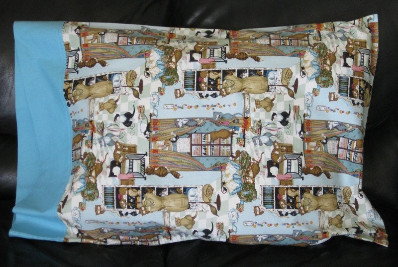 Cats and sewing: standard size sleeping pillowcase-100% cotton