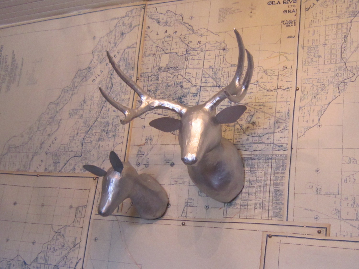 Faux Taxidermy Deer Head - Silver PAIR