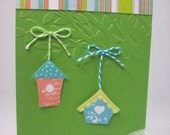 Blank Card - Handmade FREE SHIPPING Bird House Houses Embossed