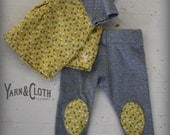 Babies Toddlers Girls 2 Piece Set - Yellow and Grey Tunic with Matching Leggings