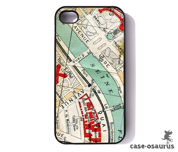 iPhone 4 Case - Vintage Paris Map -- cover for iPhone 4 and iPhone 4s