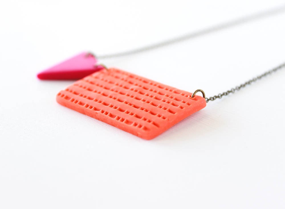 Asymmetrical Stamped Polymer Clay Necklace, Geometric Necklace