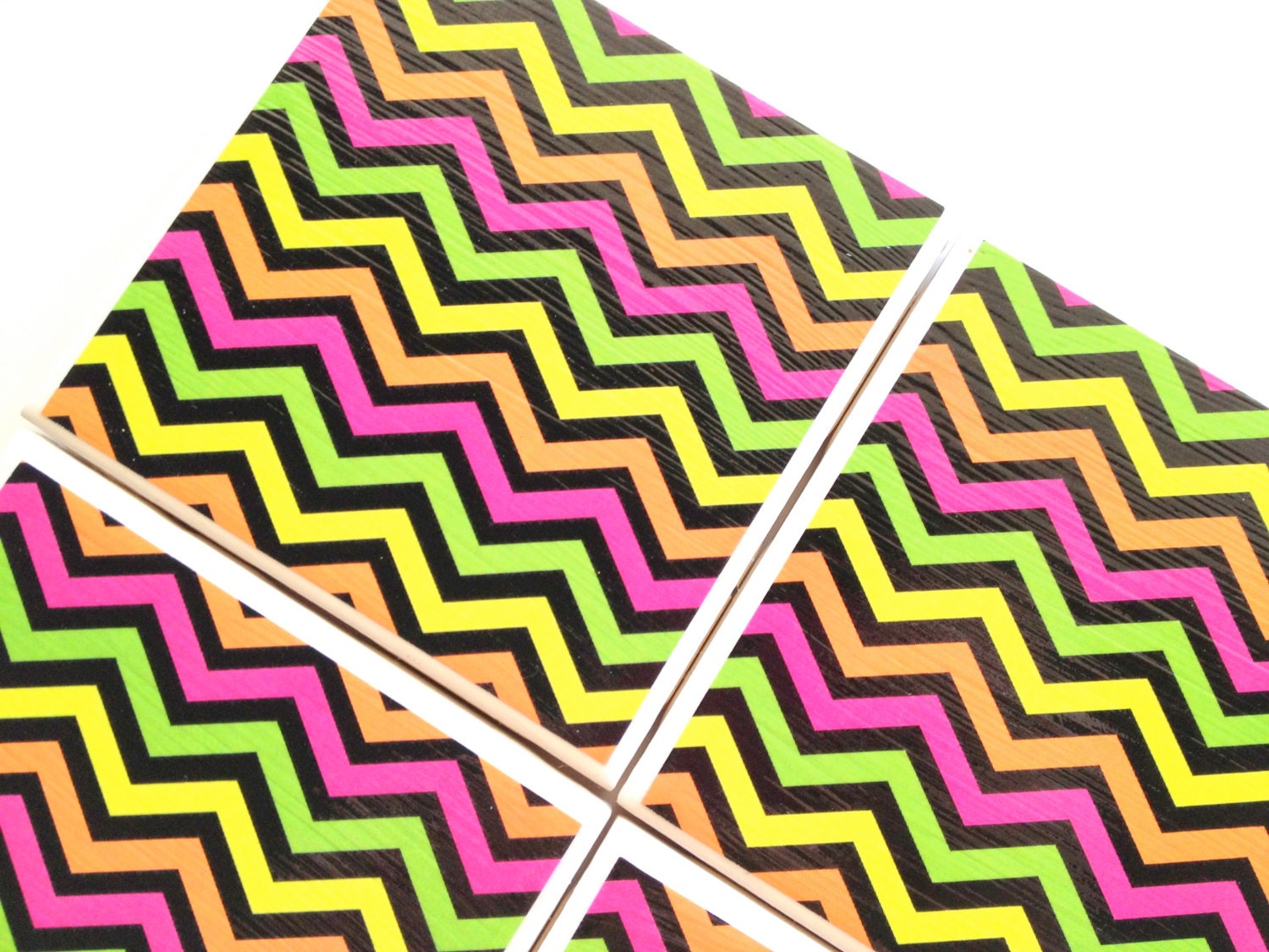 Neon Chevron Coasters, Neon Pink Chevron, Neon Yellow Chevron, Neon Green Chevron, Neon Orange Chevron, Ceramic Tile Coasters Set