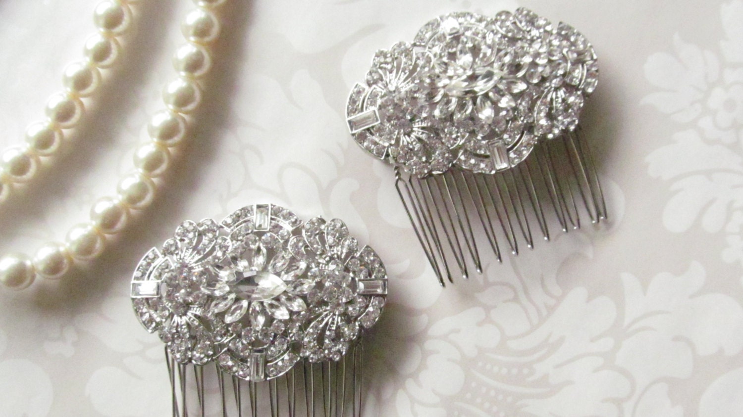 Rhinestone Bridal Comb / Art Deco Comb Bridal Combs 2pc set