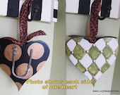 Hand made, hand painted wooden heart Valentines, ornament, diamond, leopard, stripes, dots, letter "U", 1 for 28 or 2 for 50