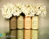 Pumpkin Patch - Home and Wedding Decor - Painted and Distressed Mason Jars - Vase