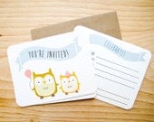 ON SALE - 12 Party Postcard Invites w Kraft Envelopes-Hubert the Owl