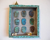 Day of the Dead, Dia de los Muertos, Handmade Skull Nicho Shrine, Copper Metal Art, Verdigris, Incense, Animal Bones, Citrine, FREE SHIPPING