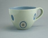 Ceramic cup, stoneware cup, morning coffee tea cup, ceramic mug, stoneware mug - unique handmade decorative pottery modern - ecru green