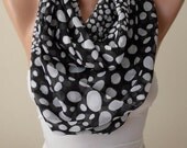 New - Eternity Scarf - Mother's Day Gift - Dalmatians Infinity Scarf -  Black and White  Infinity Scarf -  Chiffon Fabric