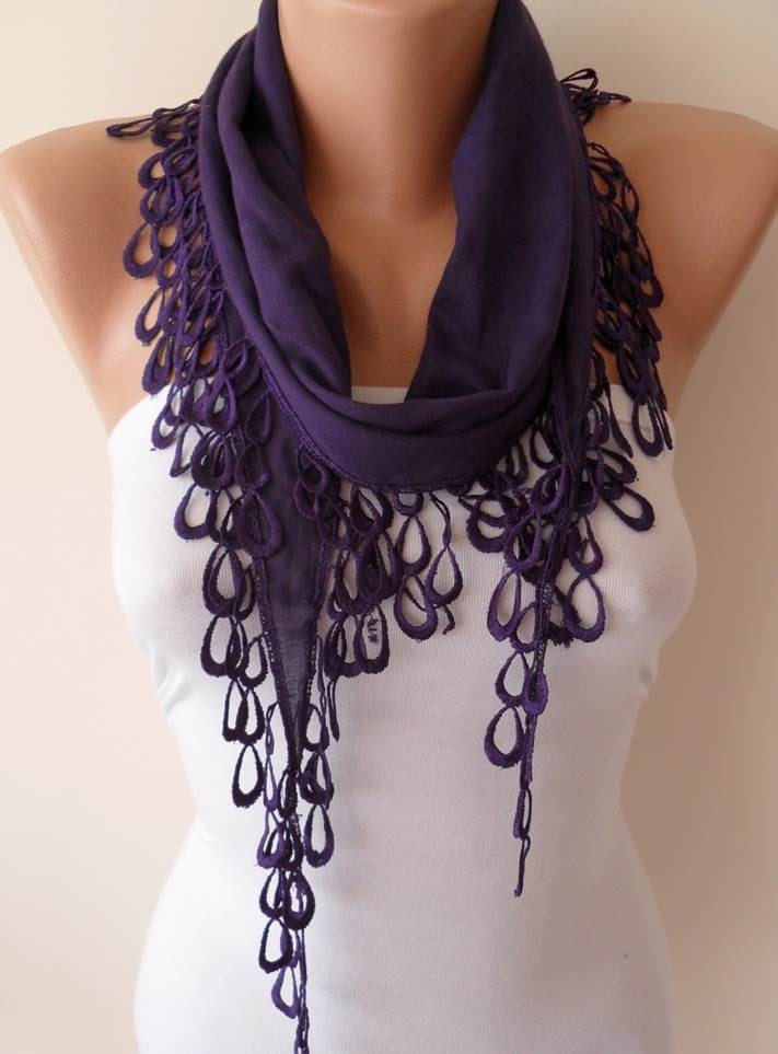 Lightweight Summer Scarf  - Purple Scarf with Trim Edge