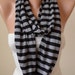 New - Black and Gray Striped Infinity - Circle -  Loop Scarf - Combed Cotton Fabric