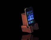 The dark walnut "Minion Stand" wooden docking station for iPod, iPhone, Galaxy S2 S3, Note, HTC, and other Android and Windows phones