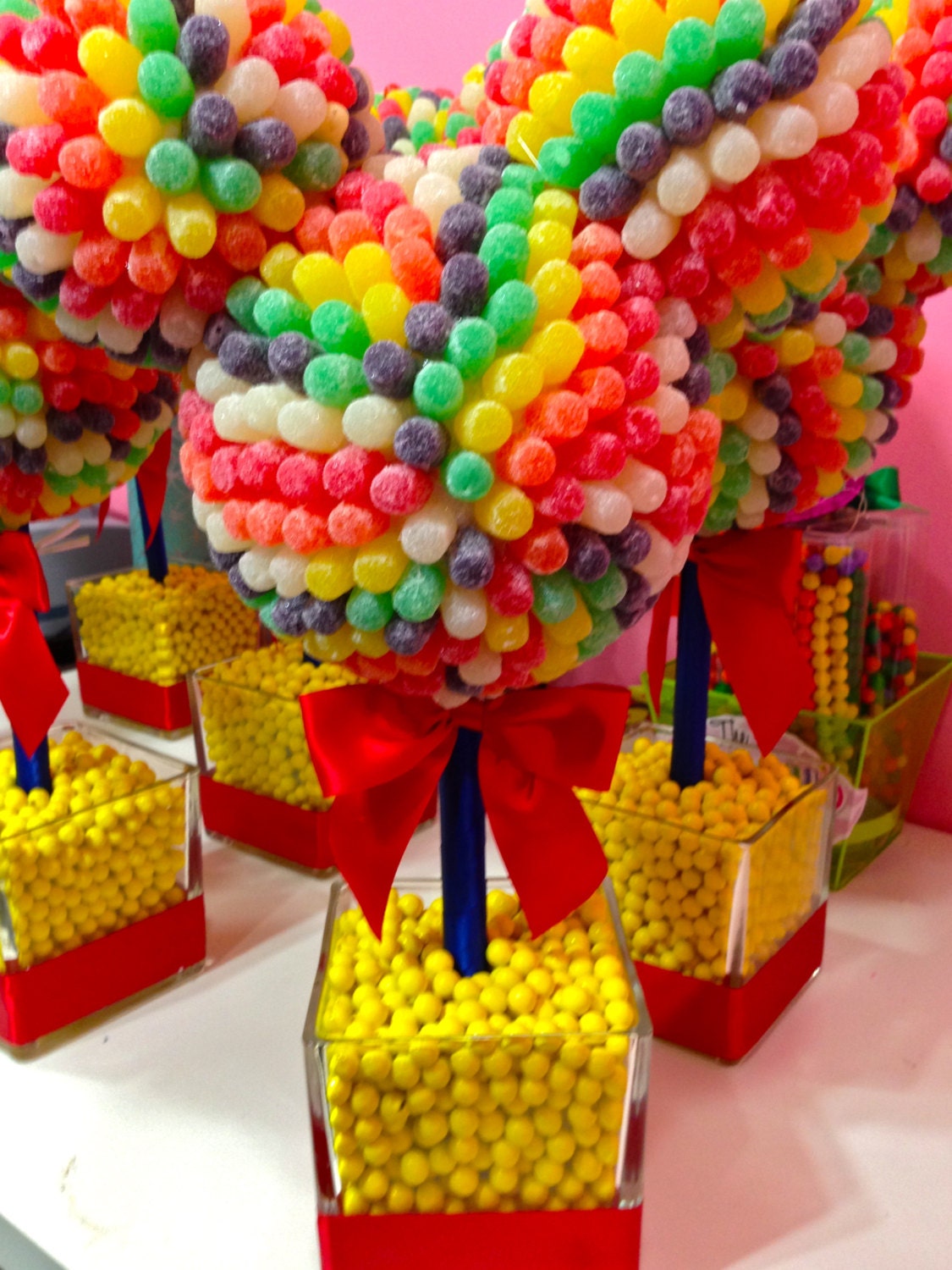 Disney Inspired Mickey Minnie Mouse Clubhouse Gum Drop Centerpiece Candy Topiary, Candy Buffet Decor, Mitzvah, Birthday