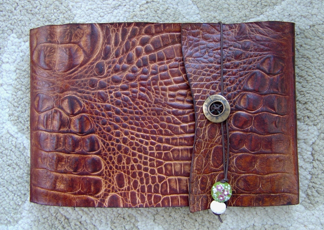Refillable Alligator Embossed Leather Sketchbook - Milk Chocolate, Journal, Notebook, Note Pad, Drawing Pad