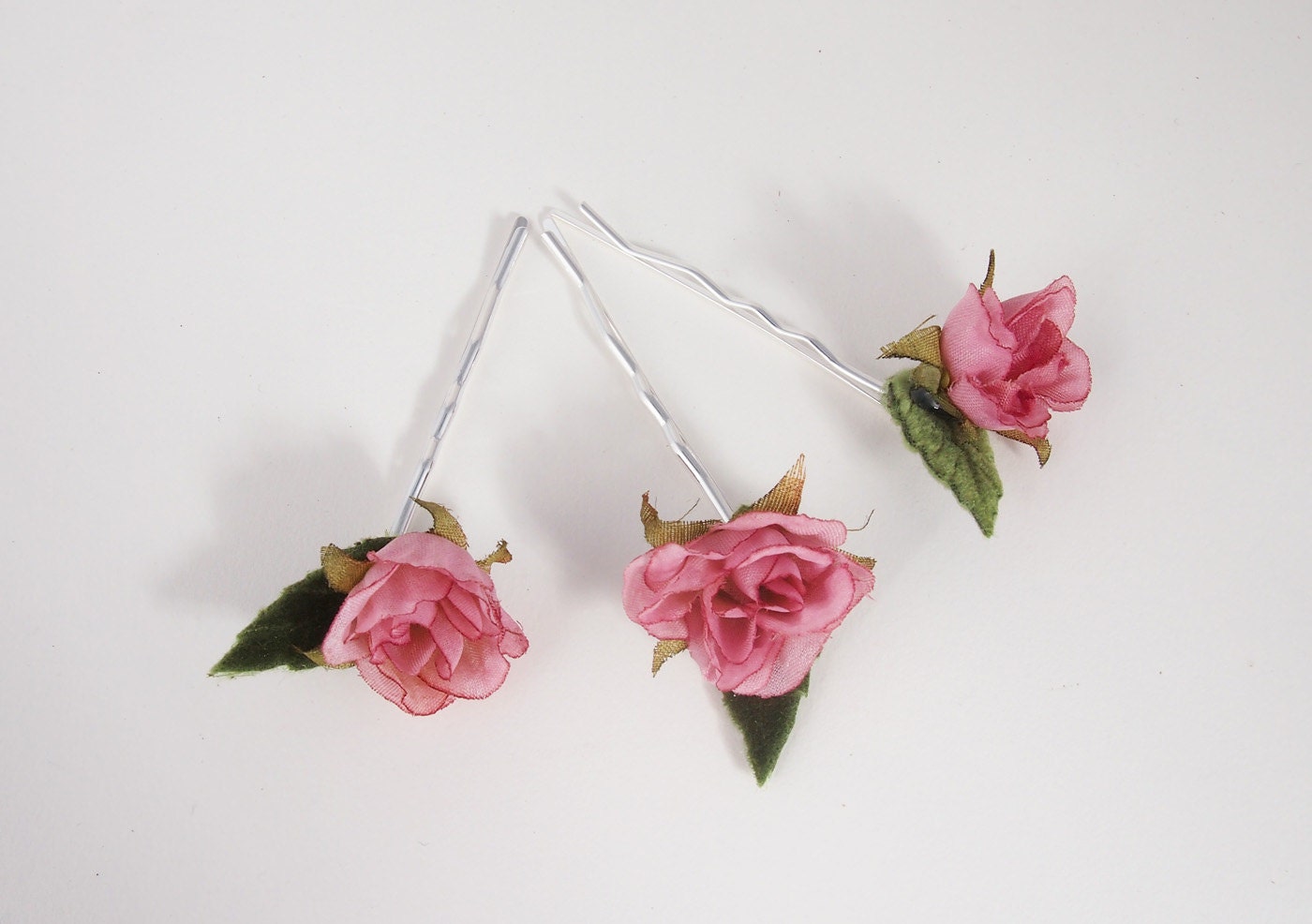 Hair Flowers - Little Pink Roses Blossoms - Bobby Pins - Wedding Accessory, Bridesmaid, Flower Girl