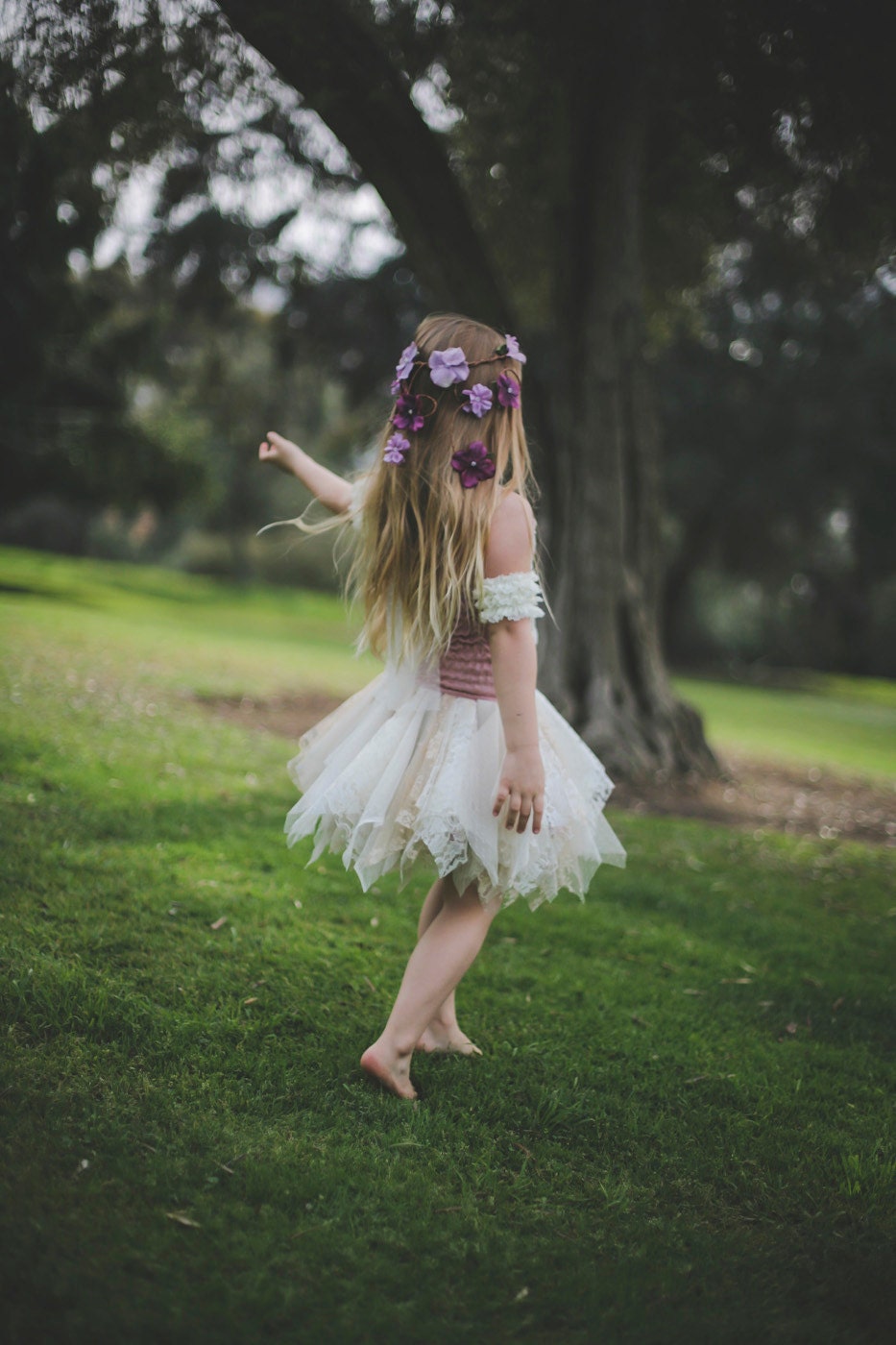 Little Girl's Fairy Princess Flower Crown - Cascading Lilac Pink & Amethyst Purple Flowers - Flower Girl Hair Wreath