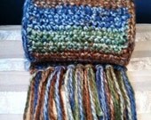 Long Unisex Scarf Crochet for Winter Long Warm Scarf for Men or Women Blue Green Brown Neutral Colors