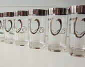 Silver Rimmed Beverage Glasses, Monogrammed "V", Set of Six, Mad Men