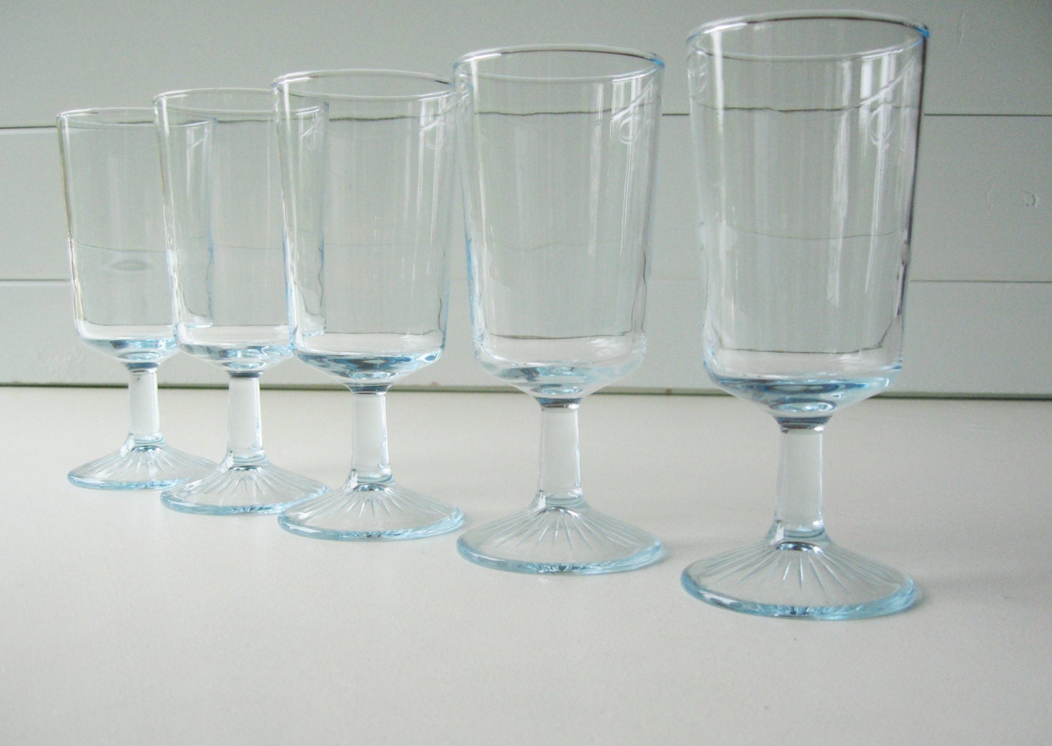 Blue Beverage Glasses, Baby Blue Goblets, Set of Five