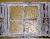 Primitve, Americana, Country Decor Window shelf with shutters- Distressed/Aged finish