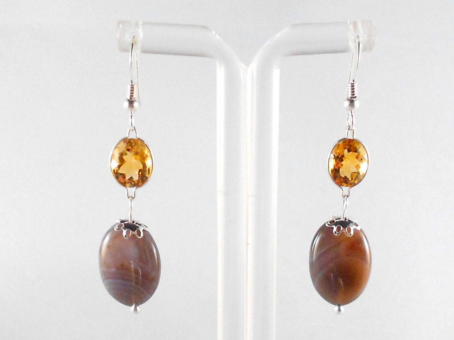 Botswana Agate & Citrine Sterling Silver Earrings
