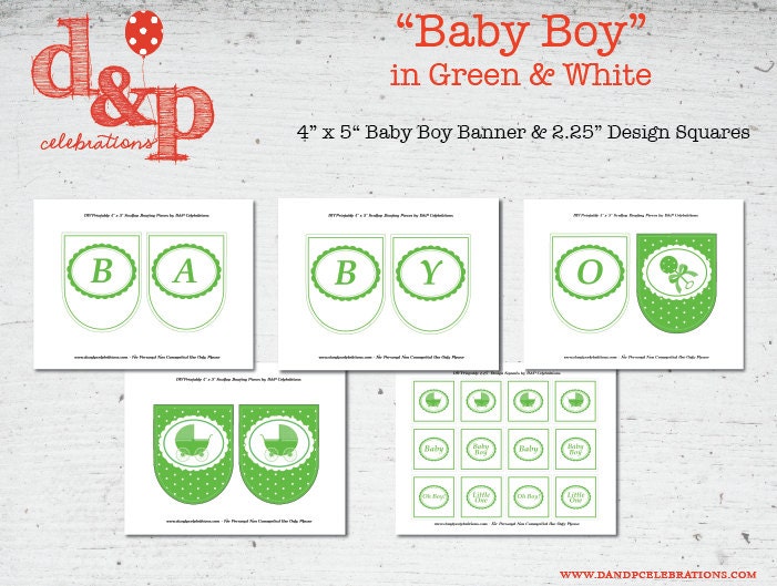 DIY Printable Baby Boy in Green & White Mini Collection INSTANT DOWNLOADI Il_170x135