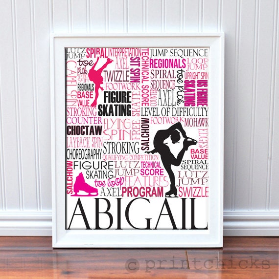 Figure Skating Print,  Personalized Ice Skating Typography Print- Ice Skating Gift - 11 x 14