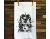 100% Egyptian Cotton Flour Sack Kitchen Chef's Dish Towel Vintage Crowned Cat Great Hostess Gift for all of the Cat Lovers