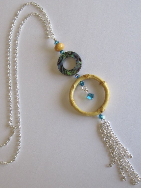 Abalone, Swarovski Crystal and Wood Necklace