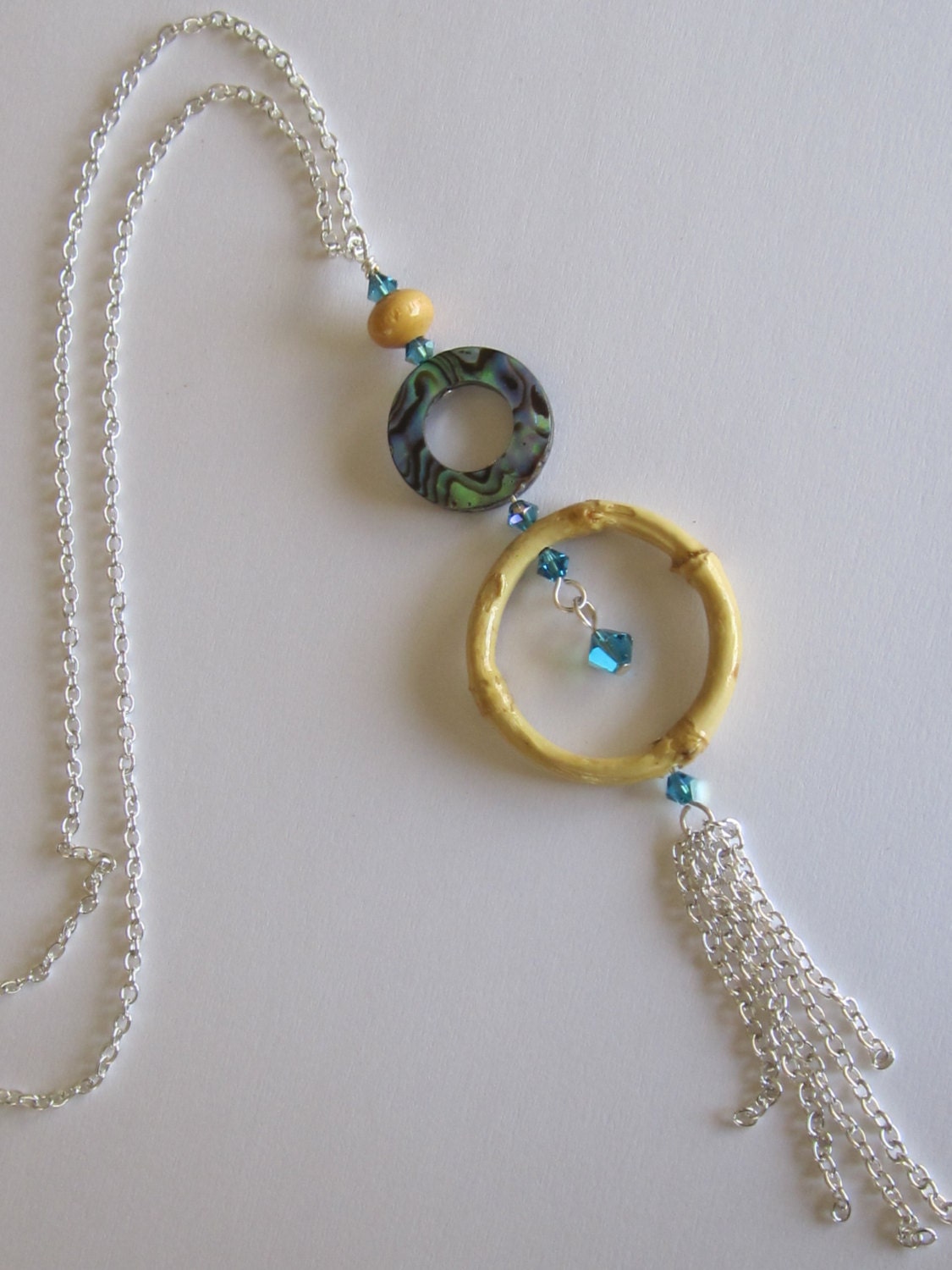 Abalone, Swarovski Crystal and Wood Necklace