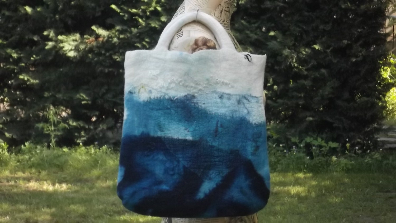 dip-dyed felted blue handbag / shopping bag