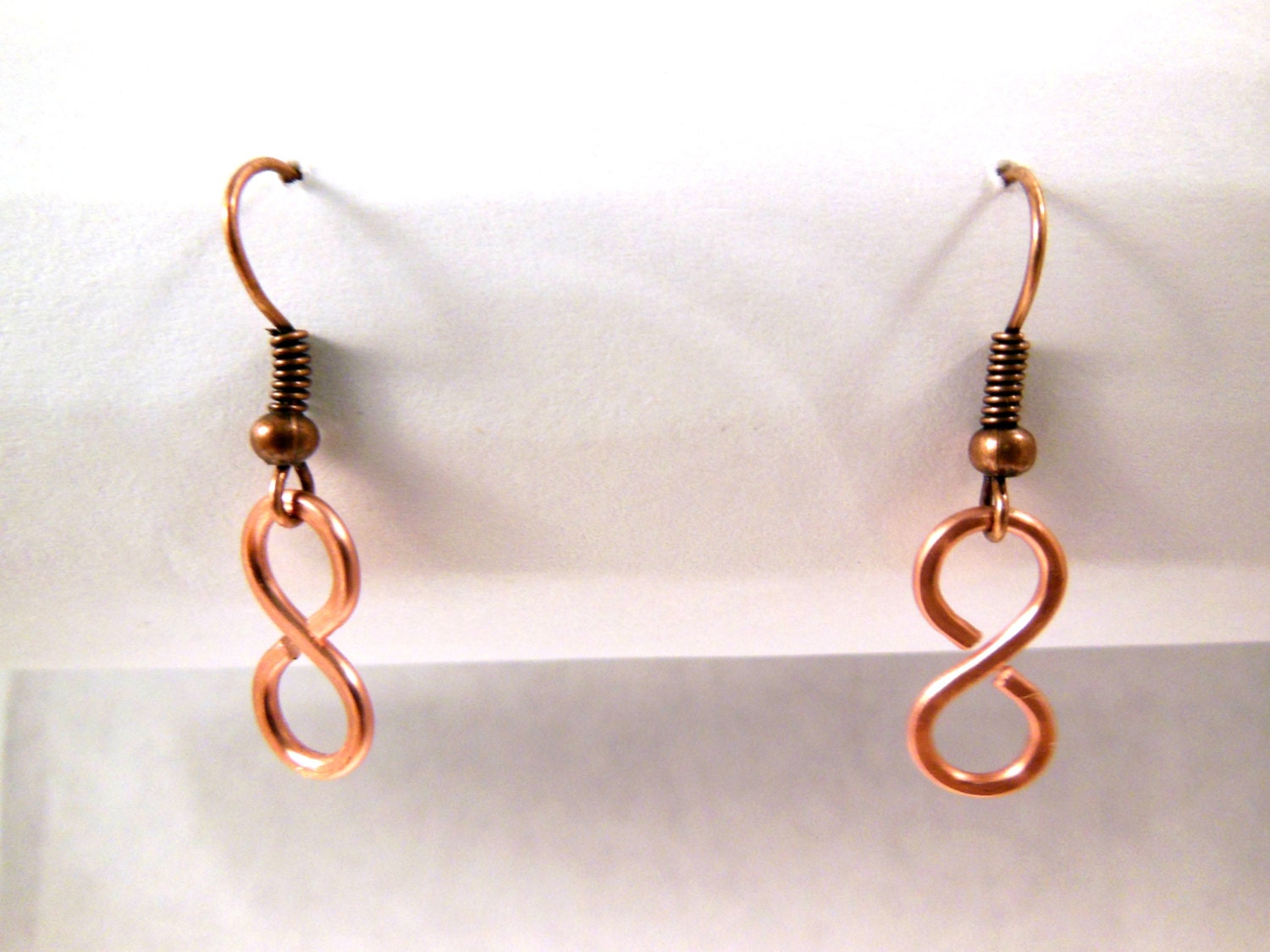 Handmade Copper Wire Earrings - Figure Eight - Infinity Symbol - Simple Dangle Earrings - Also Comes in Silver - Hypoallergenic Option