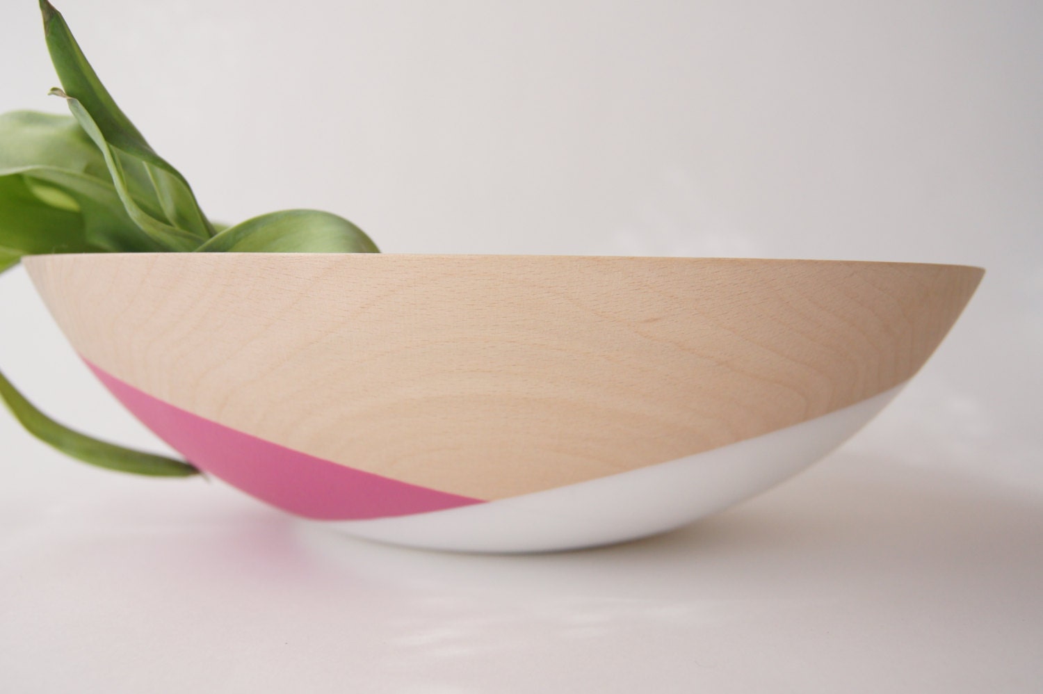 Wooden Bowl 12", Purple and White Crossed, Entertaining, Fruit Bowl, Spring Decor