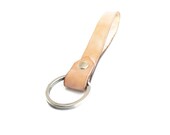 Tan Leather Keychain Lanyard with Solid Iron Key Ring - Made in USA
