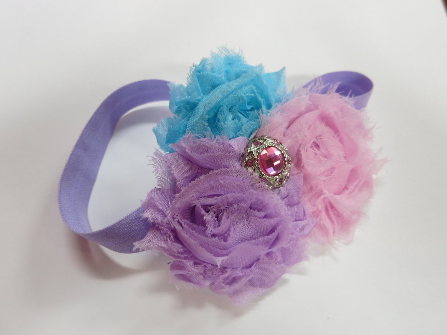 Childrens Headband - Pastel - Pink Aqua Lavender - Baby girls accessories - headbands - Rhinestones - Shabby Chic Newborn Photo Prop