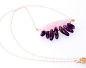 Pink and Purple -  Semi Precious Stone "Ray" Necklace in Amethyst and Rose Quartz on Gold-Fill Chain