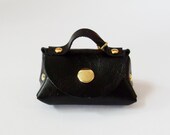 Coin Purse - Mini Handbag - Leather Coin Bag with Key Ring in Black - Key Holder and Gadget Bag