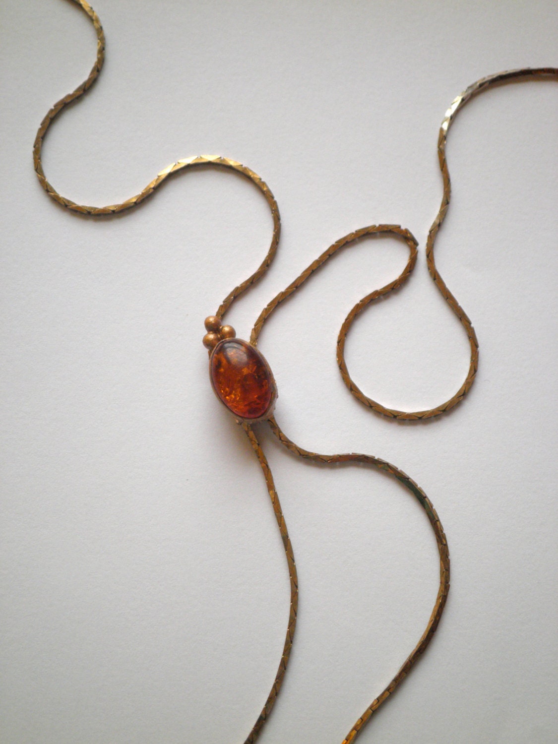 Vintage Amber Lariat Necklace.