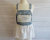 Upcycled Vintage Bib Overall Top / Repurposed Denim Clothing / Vintage Chambray Shirt