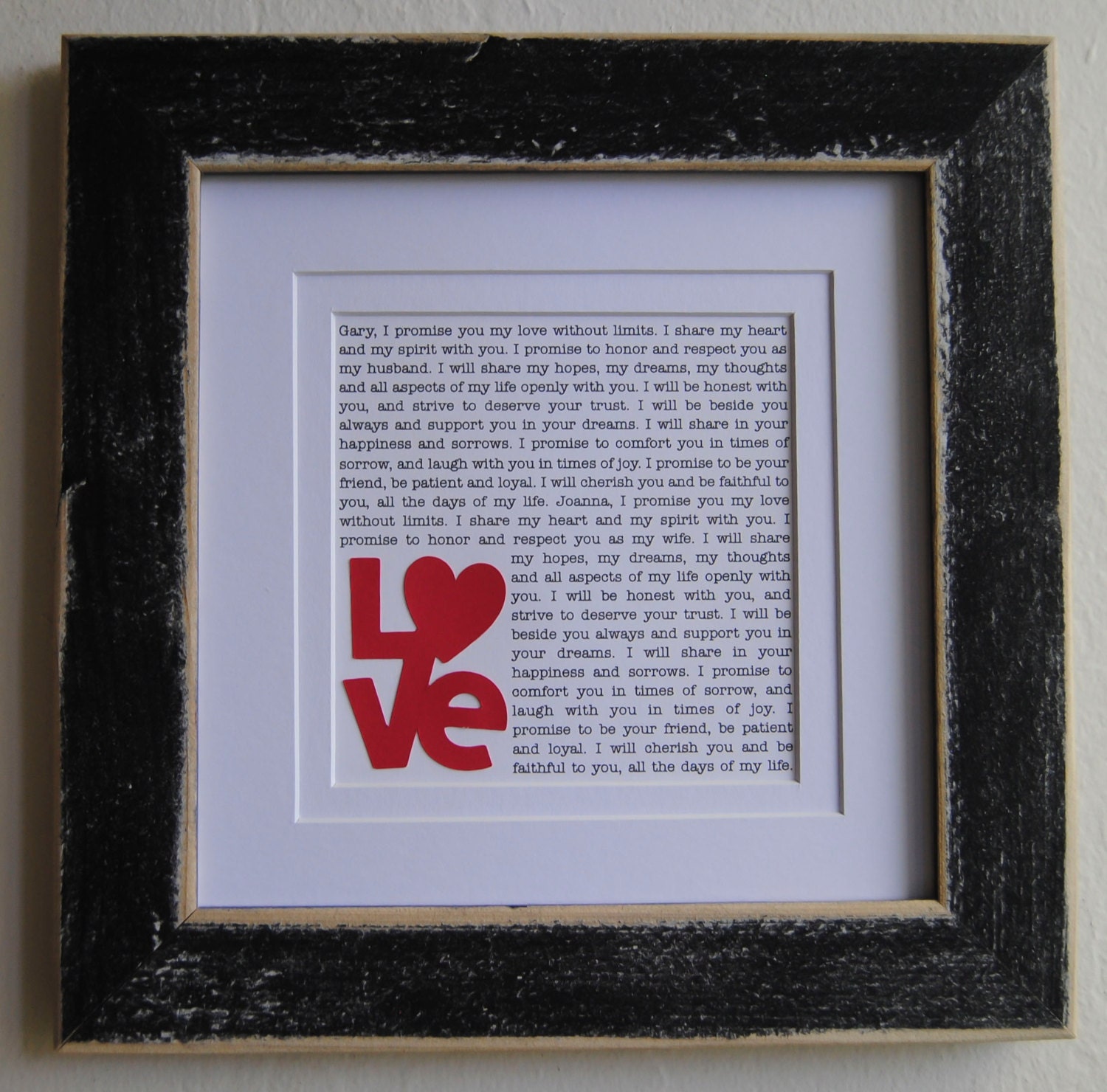 Engagement Gift for Couples / Wedding Vows/ Anniversary Gift/ First Dance Lyrics/ Vows/LOVE Double Matted Print  (8x8)