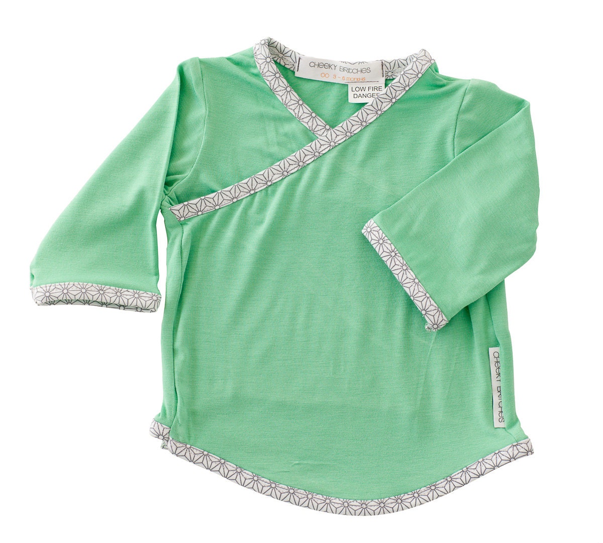 SALE Baby Kimono Long Sleeve Tees - Bamboo Fabric w/ Japanese Trim (Lime Wash colour)