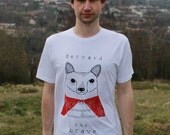 Mens T-shirt hand screen printed on Organic cotton with eco-friendly inks.  Bernard the Brave saving the world. . .
