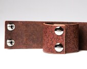 Chestnut Leather Bondage Cuffs - Steel Rings - Embossed with Thorns - Spotted Shadow Motif - Nickel Fasteners