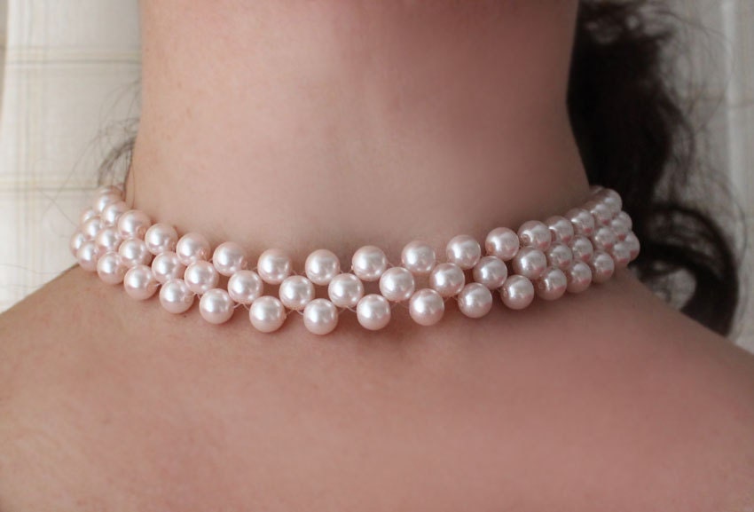 Light pink pearl necklace bridal jewelry bridesmaid choker necklace valentine gift for her wedding