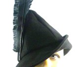 Art Deco 1930s WOW  Black Wool Felt Dramatic Cone Shape with Black Satin Feather