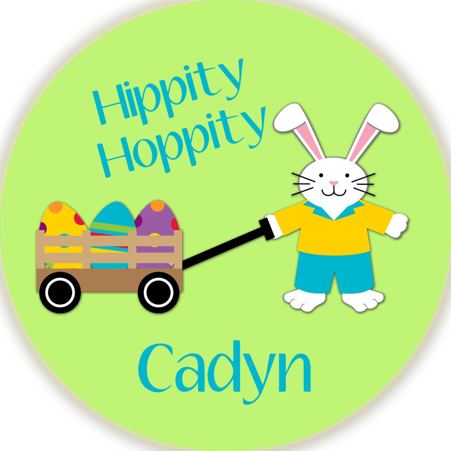 Custom Personalized Easter Bunny with Wagon and Eggs Melamine Plate