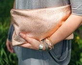 Pink metallic purse / natural leather / ready to ship