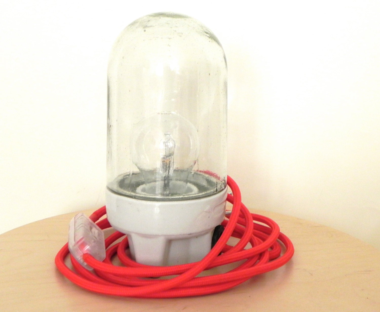Bauhaus Table Lamp 50s-60s with modern red cloth cord